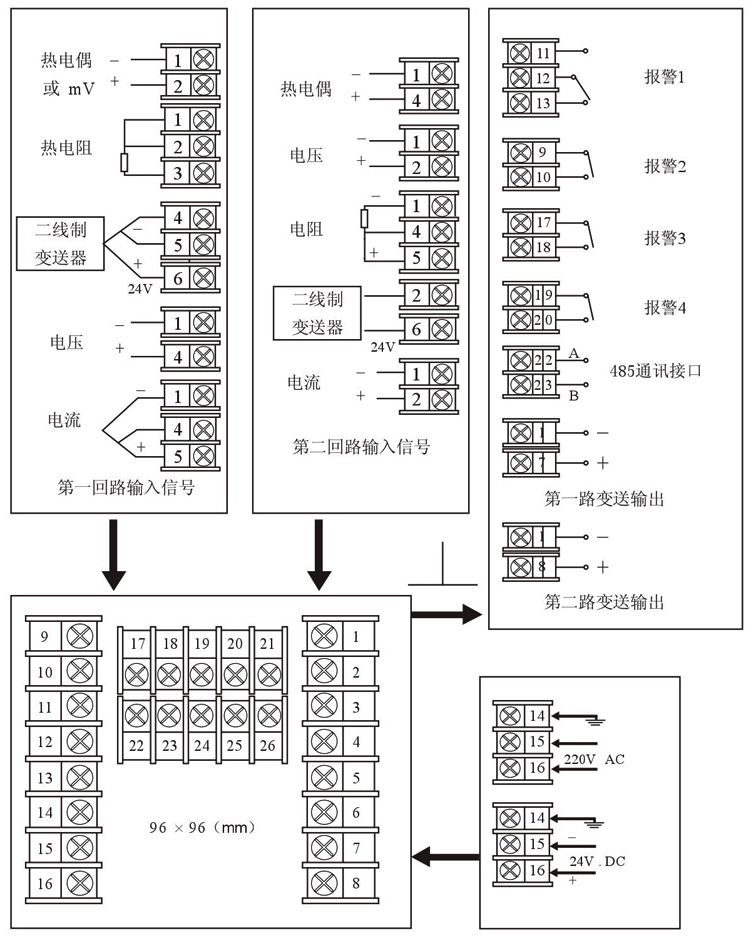 智能流量積算控制儀接線指南